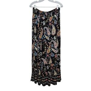 BILA Maxi Skirt M Paisley Floral Dark Romantic Boho Elastic Waist Side Slits